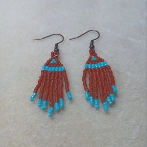 Brown and turquoise fringe earrings